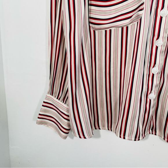 Free People Mad About You Satin Striped V Neck Button Down Shirt Medium - Picture 5 of 15